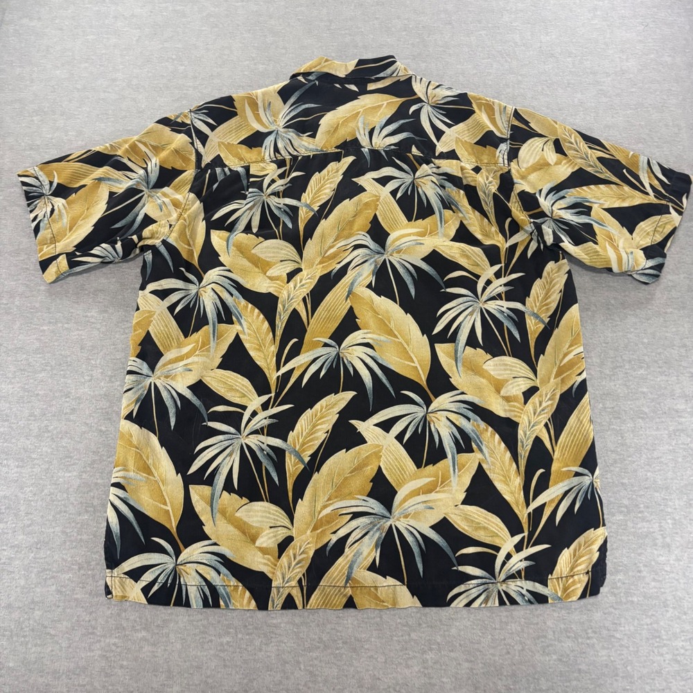 Tommy Bahama Mens Medium 100% Silk Tropical Leaf Print Camp Shirt Black Gold - Picture 7 of 7